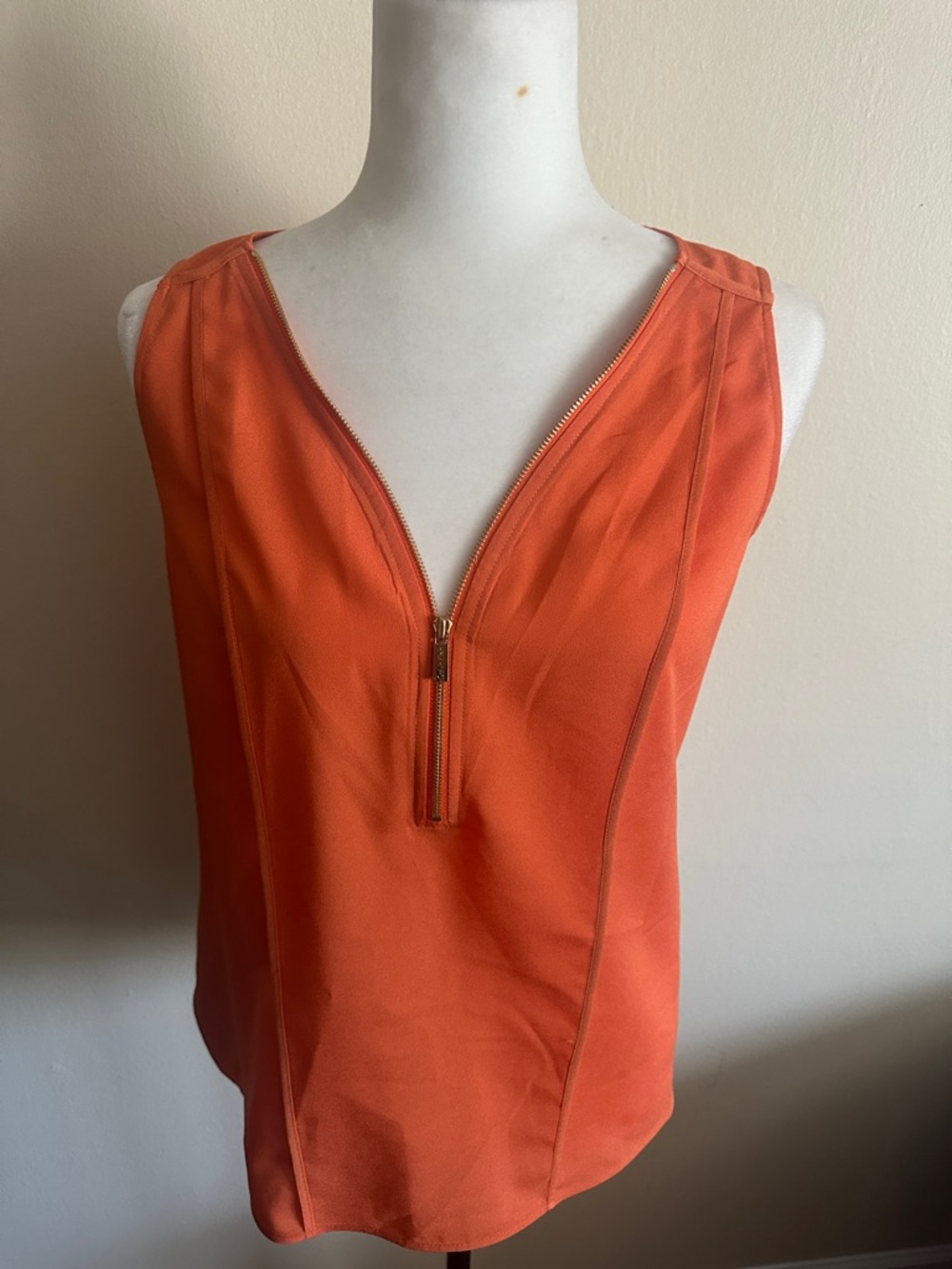 Calvin Klein Orange Zip Front Sleeveless Top